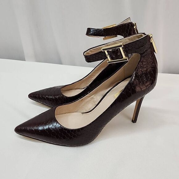 Louise Et Cie Size 10 Snake Skin Pointy Toe Ankle Strap 4" Heel N Burgandy - Picture 6 of 11